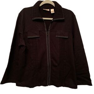 Draper's‎  & Damon's Sweater Womens Large Black White Trim Full Zip Long Sleeves